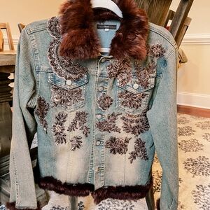 Hazel Blue Jean Jacket with Brown Embellishments